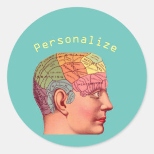 Vintage Phrenologie Kopf Geist Gehirn Karte Runder Aufkleber