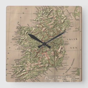 Vintage physische Karte von Irland (1880) Quadratische Wanduhr
