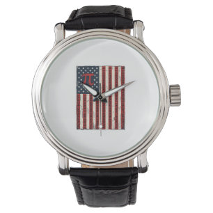 Vintage-Pi-Amerikanische-Flagge-Mathe-Lehrer-Shirt Armbanduhr