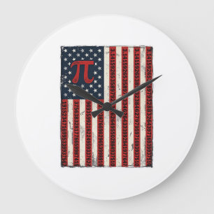 Vintage-Pi-Amerikanische-Flagge-Mathe-Lehrer-Shirt Große Wanduhr