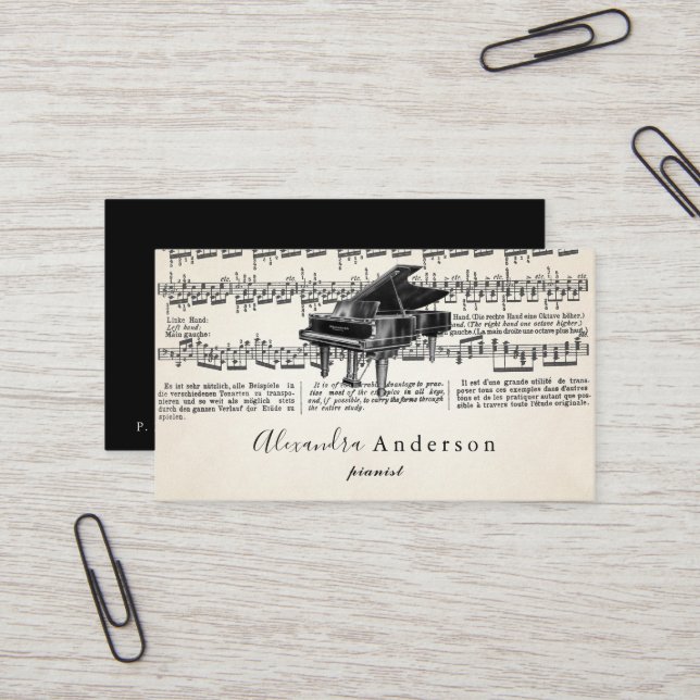 Vintage Pianist Music Teacher Business Card Visitenkarte (Vorderseite/Rückseite Beispiel)
