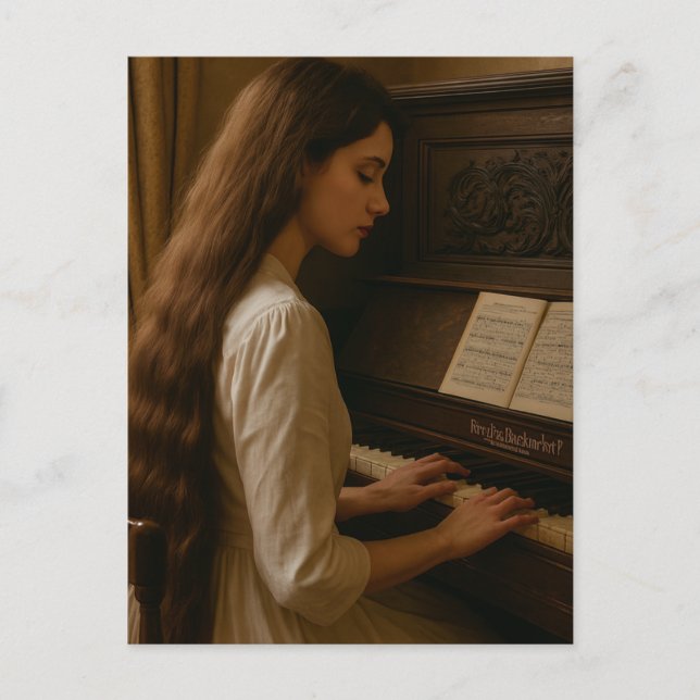 Vintage-Pianistin Postkarte (Vorderseite)