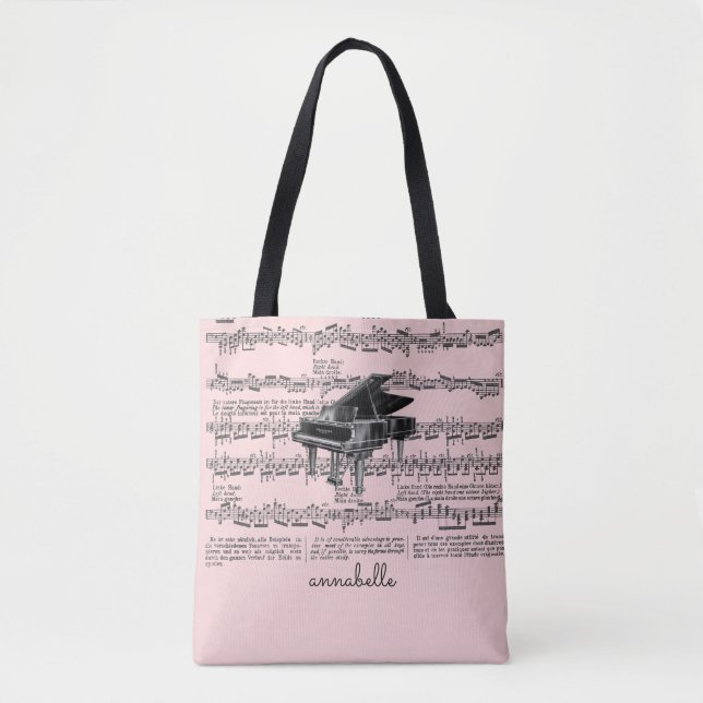 Vintage Piano-Musikszene Rosa Tote-Tasche (Vorderseite)