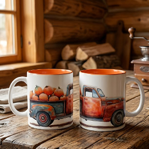 Vintage-Pick-up-Truck-Kürbisernte Zweifarbige Tasse