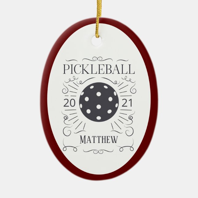 Vintage Pickleball Monogram Name Keramik O Ornament (Vorne)