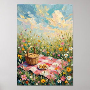 Vintage-Picknick-Wiese-Landschaftskunst Poster