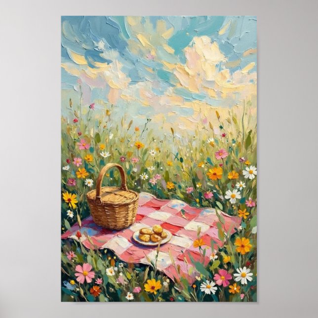 Vintage-Picknick-Wiese-Landschaftskunst Poster (Vorne)