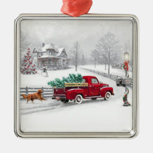 Vintage-Pickup auf einem Weihnachtsschmuck