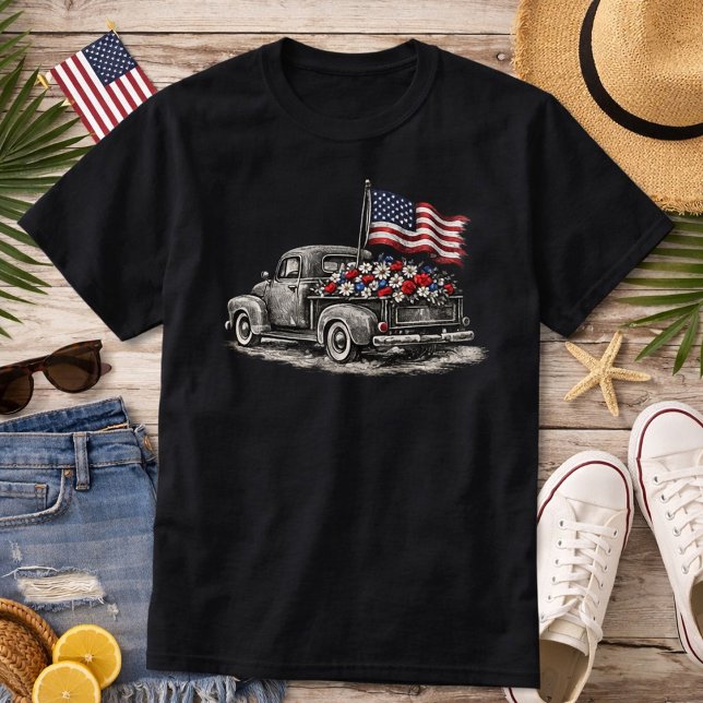 Vintage Pickup Truck Flag  T-Shirt (Von Creator hochgeladen)