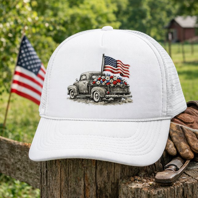 Vintage Pickup Truck Flag  Truckerkappe (Von Creator hochgeladen)