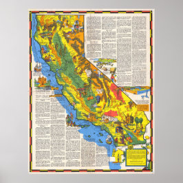 Vintage Pictorial California Map Poster 1938