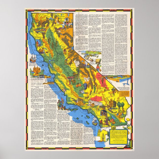 Vintage Pictorial California Map Poster 1938 (Vorne)
