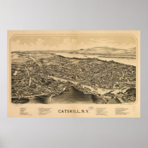 Vintage Pictorial Map of Catskill New York (1889) Poster
