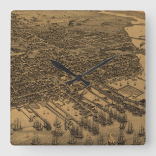 Vintage Pictorial Map of Pensacola (1885) Quadratische Wanduhr