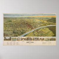 Vintage Pictorial Map of Waco Texas 1892