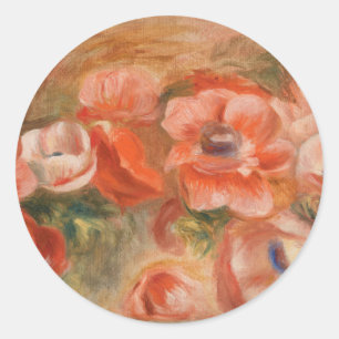 Vintage Pierre Auguste Renoir Blau Rosa Anemonen Runder Aufkleber