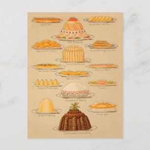 Vintage Pies und Puddings Kochgeschichte Postkarte