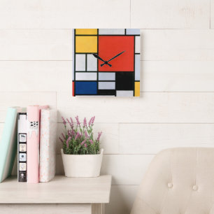 Vintage-Piet-Mondrian-Komposition, retro Quadratische Wanduhr