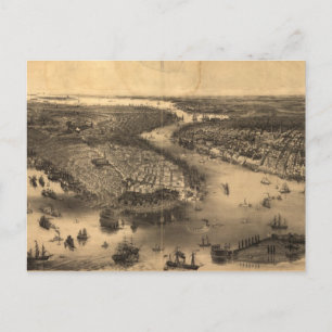 Vintage-Piktogrammkarte von NYC und Brooklyn (1851 Postkarte