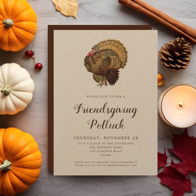 Vintage-Pilgerhuhn-Thanksgiving-Potluck Einladung (Vintage Turkey Thanksgiving Potluck Invitation)