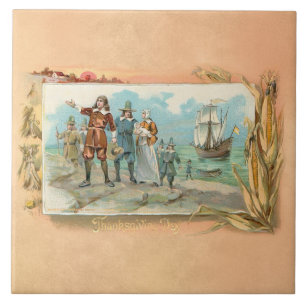 Vintage Pilgerlandung am Plymouth Rock Fliese