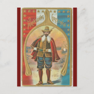 Vintage Pilgrim und ein Erntedank mit Gabelbein Postkarte