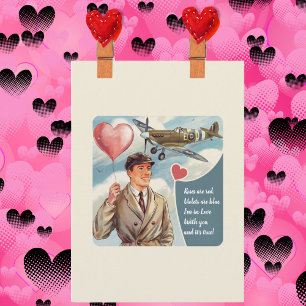 Vintage-Pilot & Flugzeug Süße Valentinstagskarte Karte