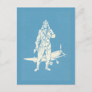 Vintage-Pilot- und Flugzeugkunst Postkarte