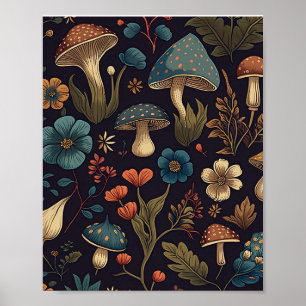 Vintage-Pilz-Blumendesign-Kunst Poster