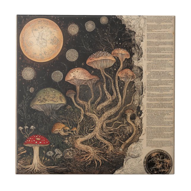 Vintage Pilz-Botanik-Chart (7) Fliese (Vorderseite)