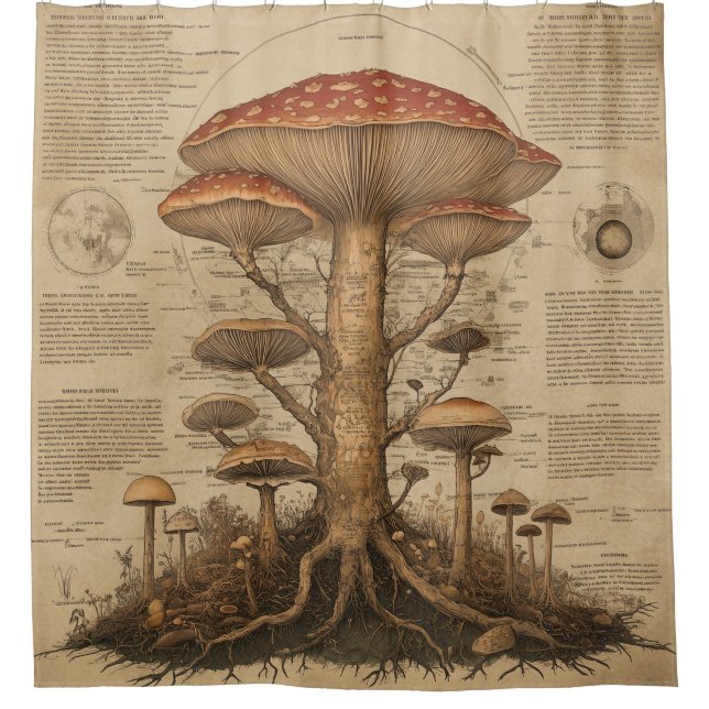 Vintage-Pilz-Botanik-Chart (9) Duschvorhang (Vorderseite)