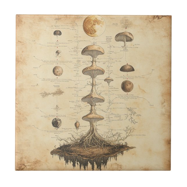 Vintage Pilz-Botanikkarte (12) Fliese (Vorderseite)