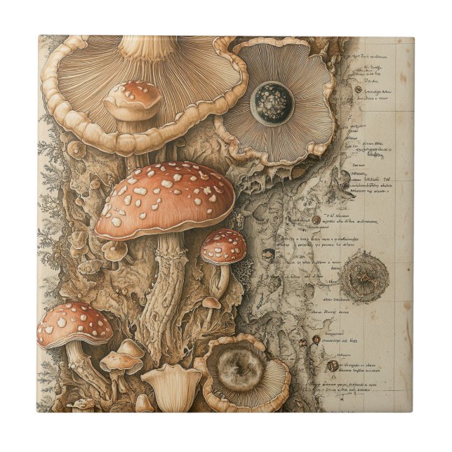 Vintage-Pilz-Botanikkarte (1) Fliese (Vorderseite)