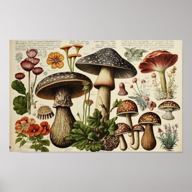 Vintage Pilz Cottagecore Poster (Vorne)