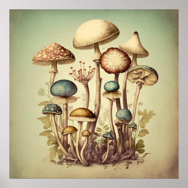 Vintage Pilz Digitalkunst 12 Poster (Vorne)