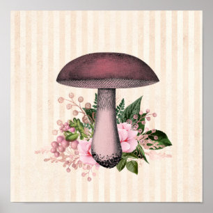 Vintage Pilz- und Blumen-Kompilationsquadrat Poster