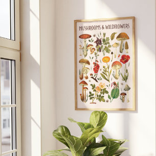 Vintage-Pilz- und Wildblumen-Chart-Wandkunst Poster