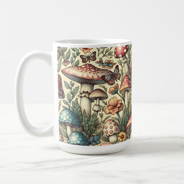Vintage Pilze, Blume, Schmetterlinge Kaffeetasse (Links)