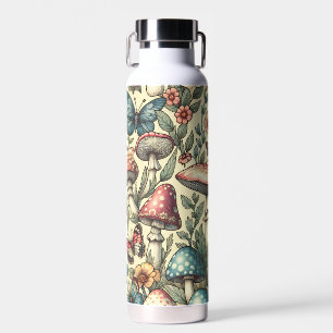 Vintage-Pilze, Blumen, Schmetterlinge Whimsical Trinkflasche