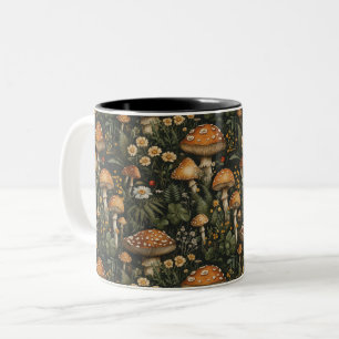 Vintage-Pilzgarten Nahtloses Muster Zweifarbige Tasse