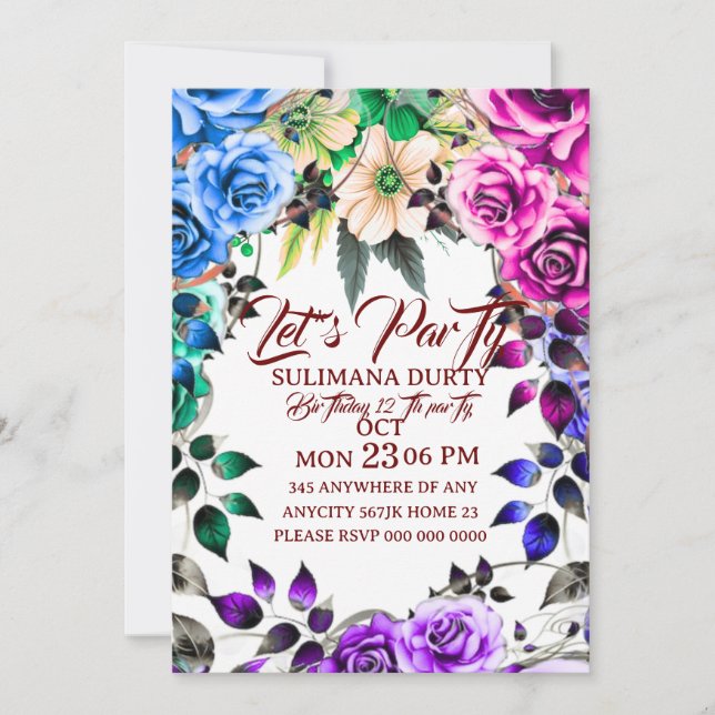 Vintage Pin  Floral Birthday Invitation | Eleg Einladung (Vorderseite)