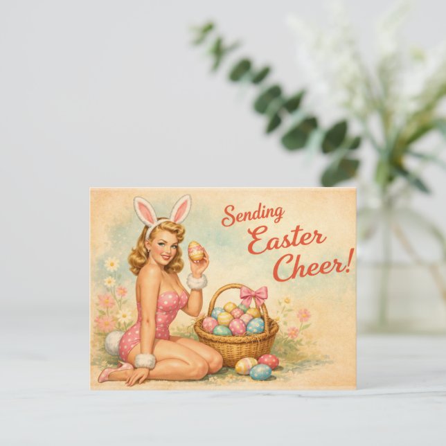 Vintage Pin-Up Easter Egg Postcard Postkarte (Stehend Vorderseite)