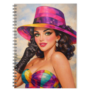 Vintage Pin-Up-Porträt mit farbenfrohem Fedora Notizblock