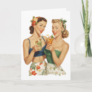 Vintage Pin-Up Sommer-Cocktail-Freundinnen Karte
