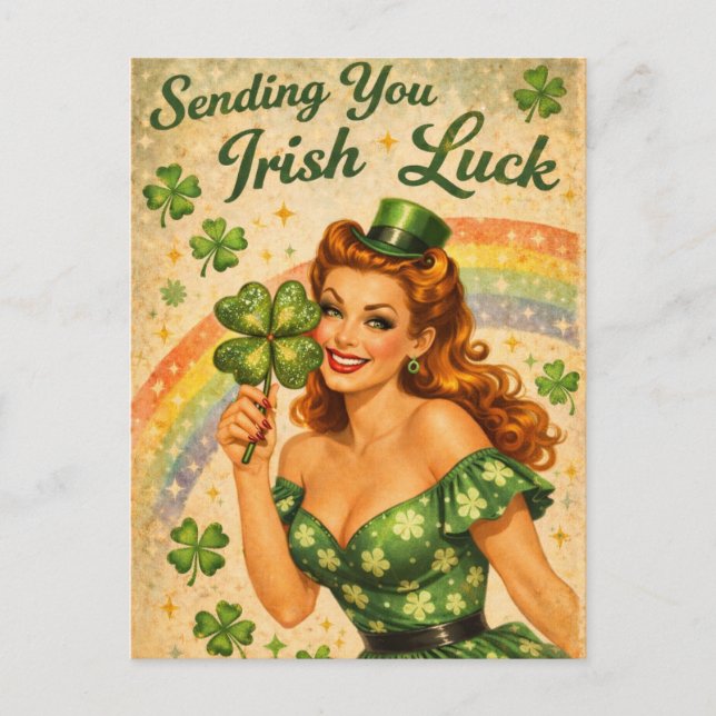 Vintage Pin-Up St. Patrick’s Day Postkarte  (Vorderseite)