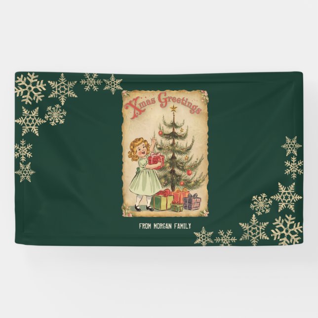 Vintage Pine Tree Little Girls präsentiert Schneef Banner (Horizontal)