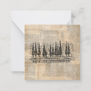 Vintage Pine Trees Nature Scene Newsprint Art Mitteilungskarte