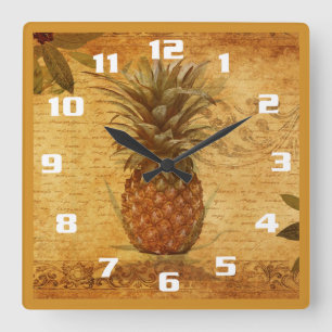 Vintage Pineapple and Calligraphy Gorgeous Kitchen Quadratische Wanduhr