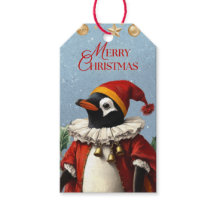 VINTAGE PINGUIN GESCHENKETIKETT FROHE WEIHNACHTEN
