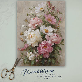 Vintage Pink and White Peony Bouquet Decoupage Seidenpapier